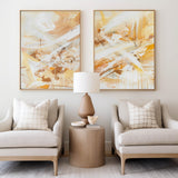 Yellow And White Set Of 2 Canvas Art Large Abstract Minimalist Line Art Modern Diptych Wall Art 