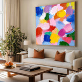 Large Colorful Bauhaus Painting Square Abstract Wall Art Rich Textured Canvas Art For Livingroom