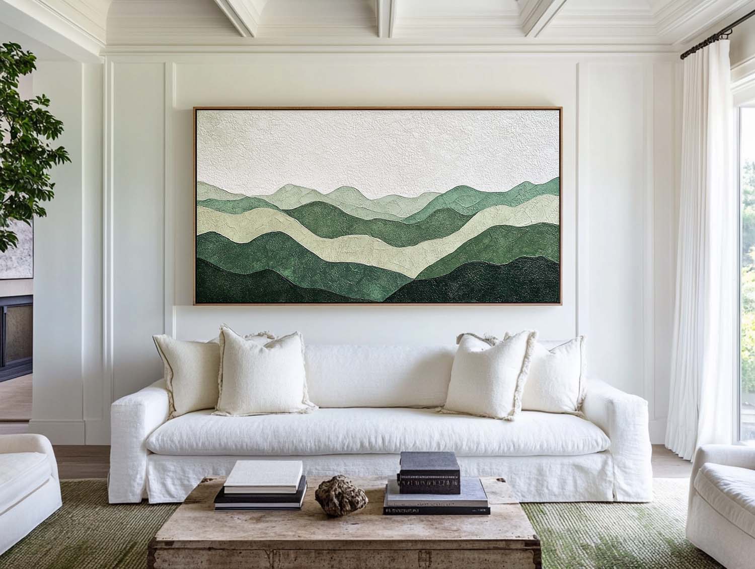 Green Mountain Art Painting, Acrylic Texture Art Painting Panoramic Wall Art Handmade Painting