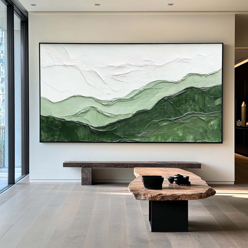 Green Mountain Texture Painting Lage Green Handmade Wall Art Minimalist Painting Green Wall Decor