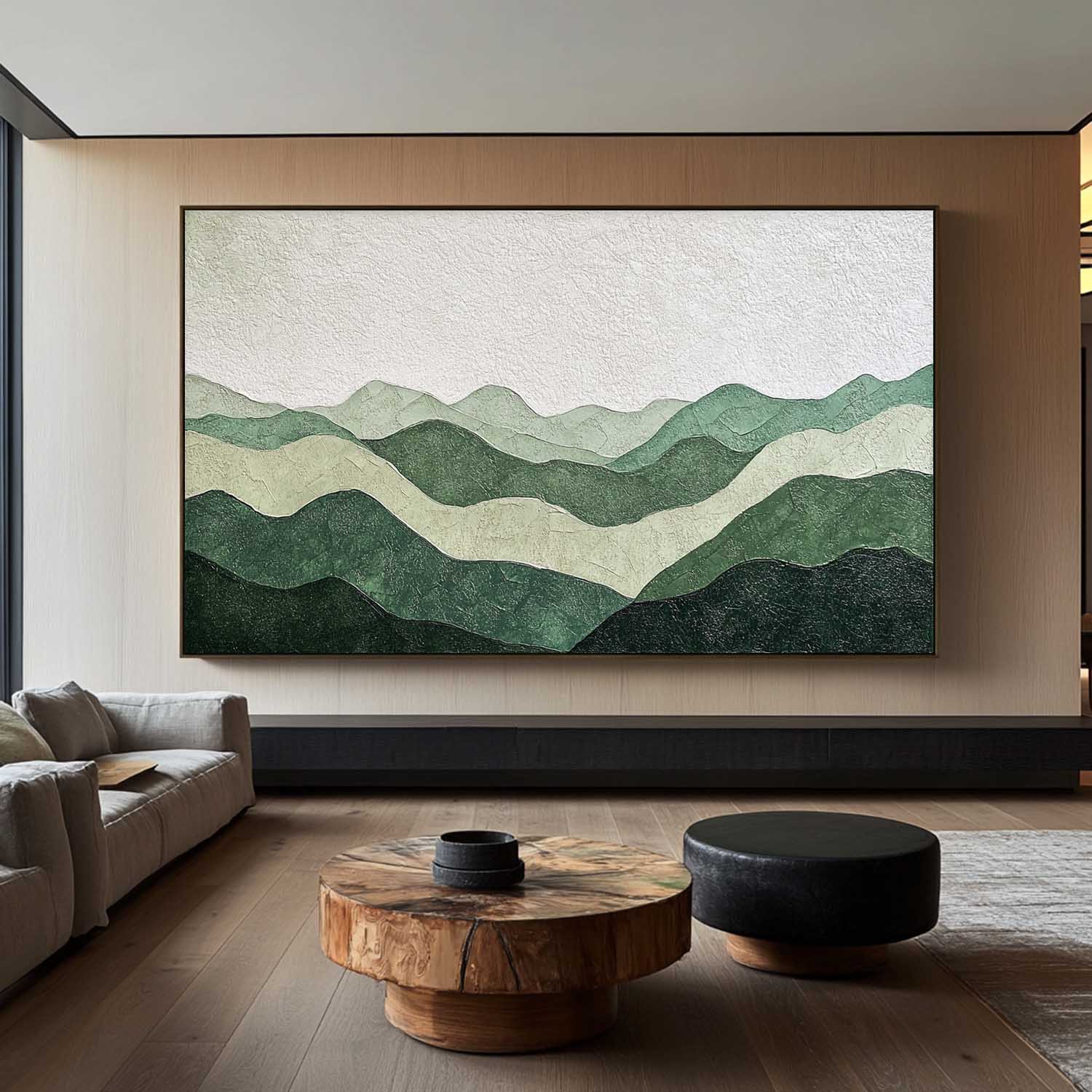 Green Mountain Art Painting, Acrylic Texture Art Painting Panoramic Wall Art Handmade Painting