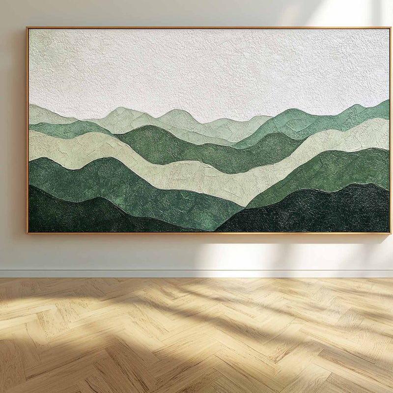 Green Mountain Art Painting, Acrylic Texture Art Painting Panoramic Wall Art Handmade Painting