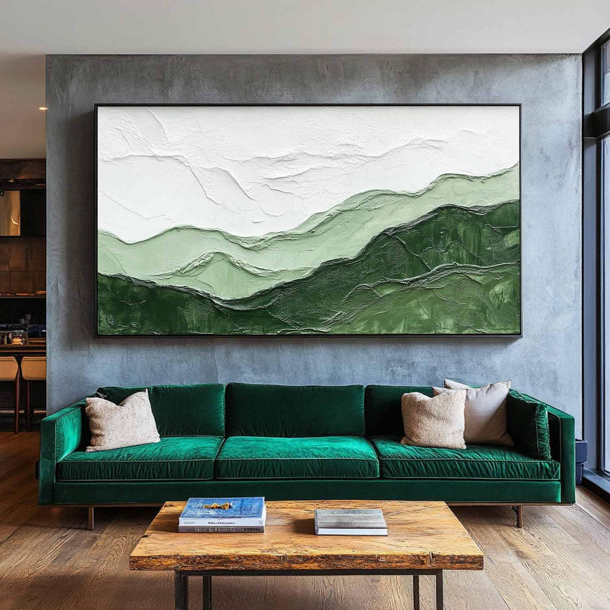 Green Mountain Texture Painting Lage Green Handmade Wall Art Minimalist Painting Green Wall Decor