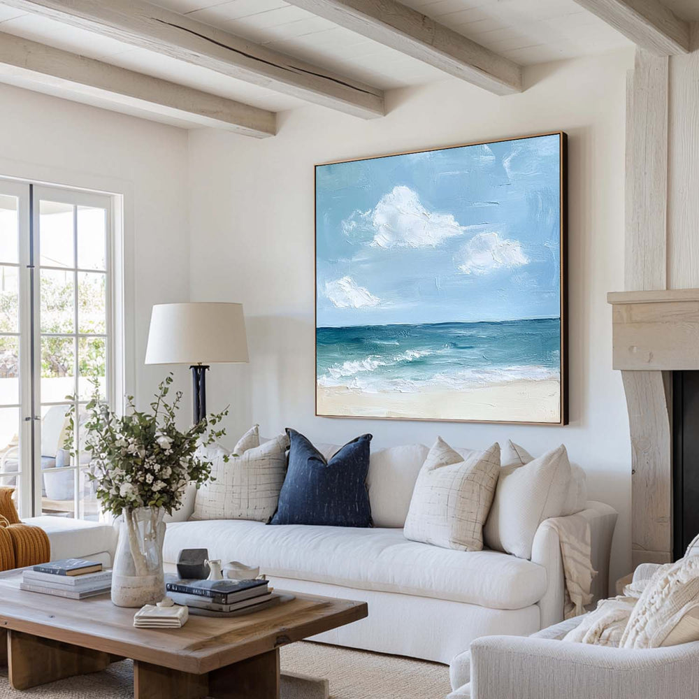 Modern Blue Seascape Oil Painting Large Textured Sea Canvas Art Blue Sea Wall Art For Livingroom