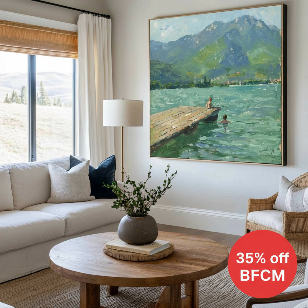 Modern Blue Lake Paintings Childhood Good Old Days Acrylic Painting Canvas Art For Livingroom