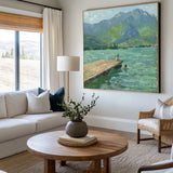 Modern Blue Lake Paintings Childhood Good Old Days Acrylic Painting Canvas Art For Livingroom