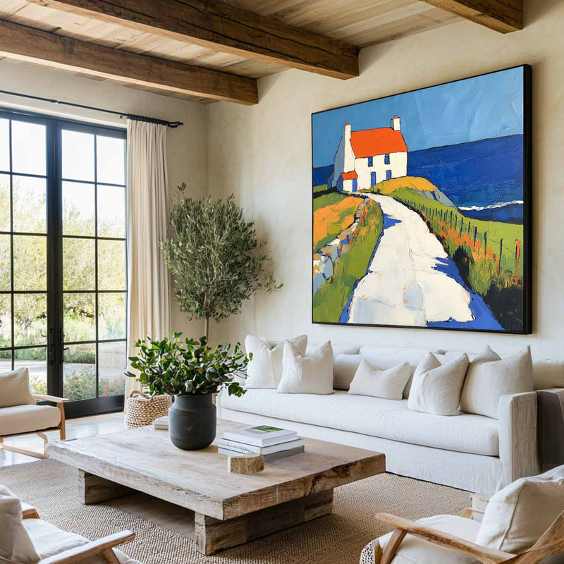 Modern Countryside Textured Canvas Art Large Countryside View Painting Landscape Painting For Sale