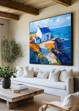 Blue Textured Landscape Wall Art Modern Countryside View Painting Large Landscape Painting