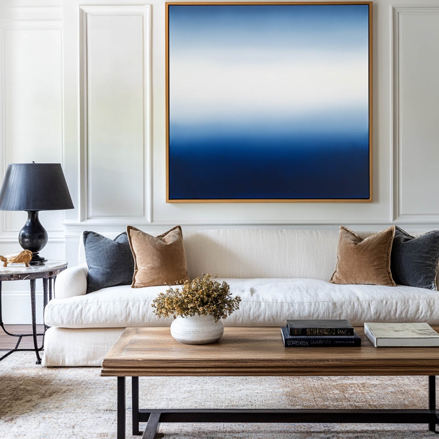 Modern Blue White Canvas Wall Art Blue Square Textured Paintings Large Minimalist Art For Livingroom