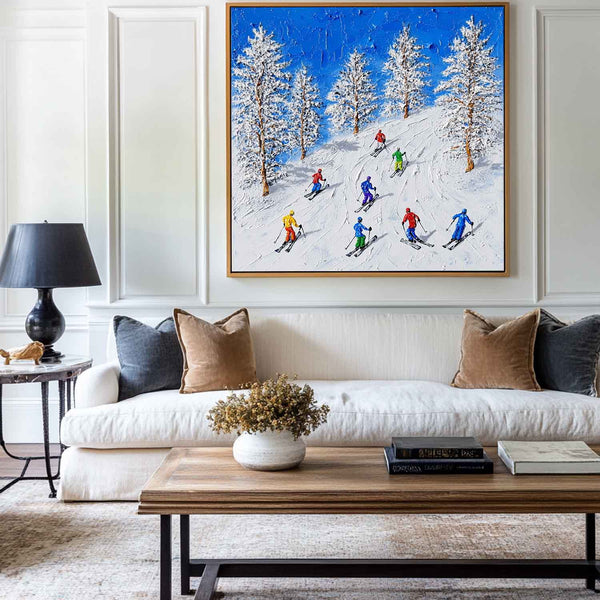 Skiing Canvas Painting Snowboarding Wall Art Modern Snow Wall Art Framed Painting For Livingroom