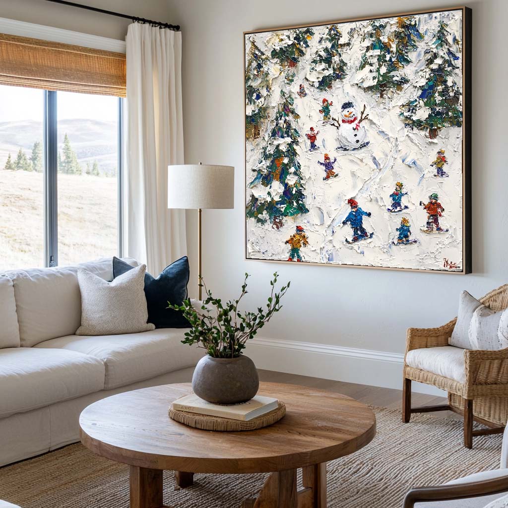 Winter Snow Painting Winter Wall Art Modern Snow Wall Art Large Textured artwork for living room