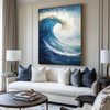 Large Vertical Blue Ocean Wave Paintings Blue Sea Wall Art Handmade Blue Textured Wall Art 