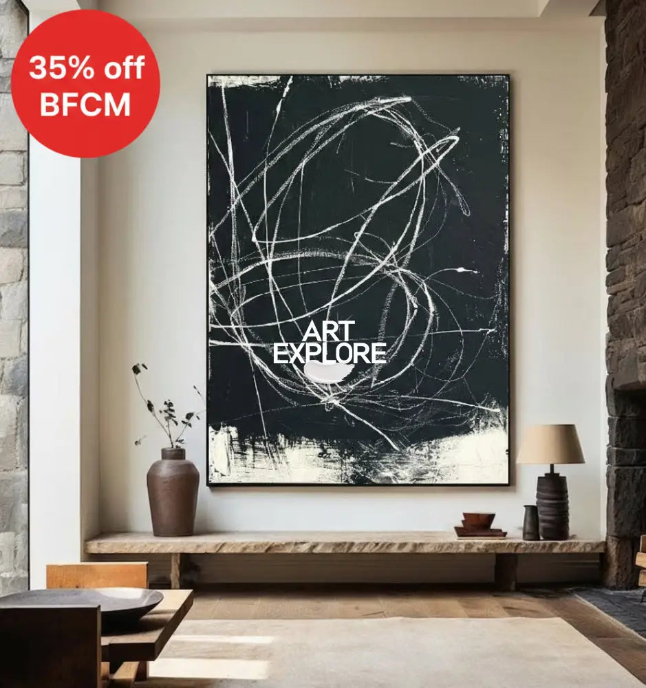 Modern Black Abstract Art Large Black Minimalist Painting Handmade Canvas Wall Art | Artexplore