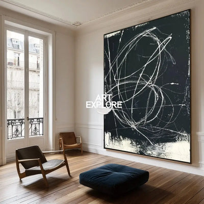 Modern Black Abstract Art Large Black Minimalist Painting Handmade Canvas Wall Art | Artexplore
