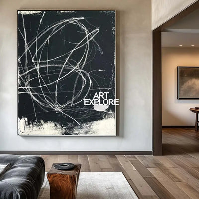 Modern Black Abstract Art Large Black Minimalist Painting Handmade Canvas Wall Art | Artexplore