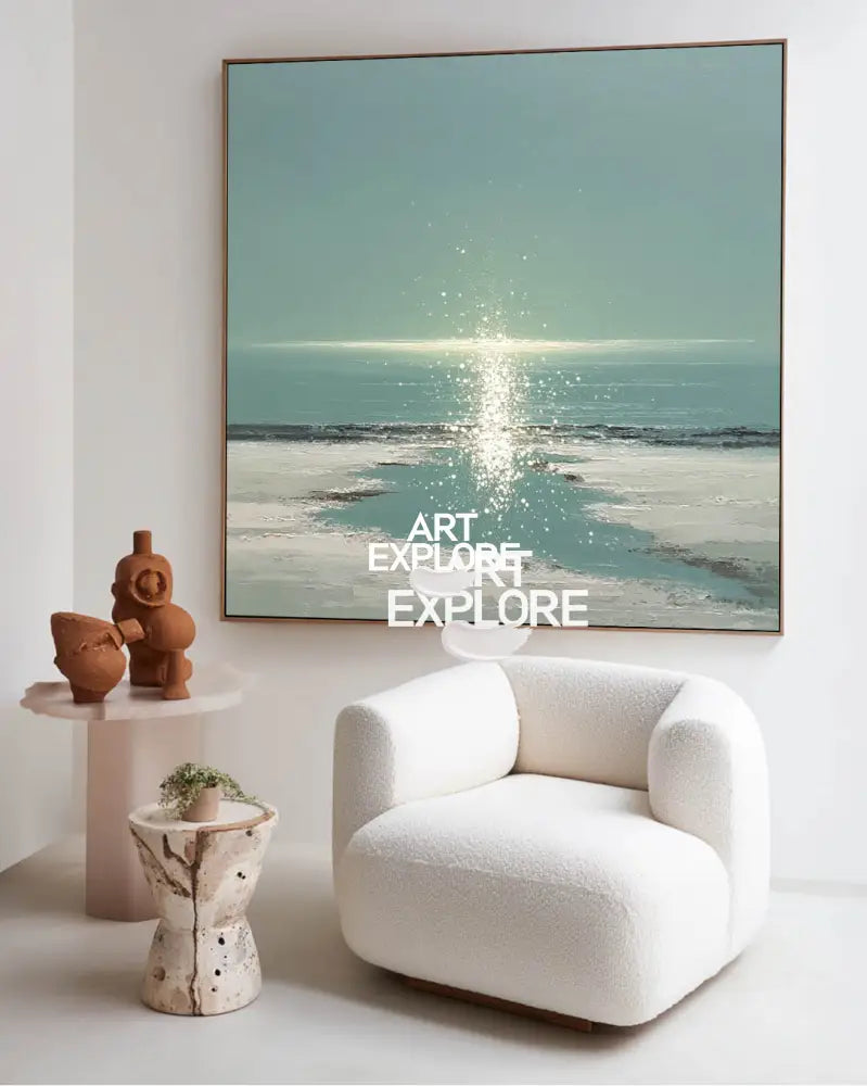 Handmade Blue Sea Wave Wall Art – Light Ripple Coastal Painting | ArtExplore