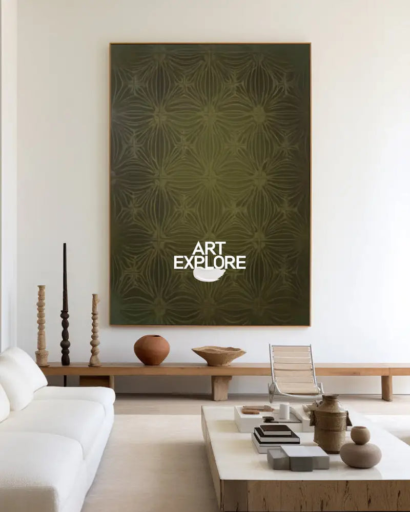 Deep Green Boho Abstract Wall Art for Living Room & Hotel | ArtExplore