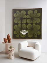 Minimalist Floral Art, Large Handmade Dark Green Wall Decor for Offices | ArtExplore