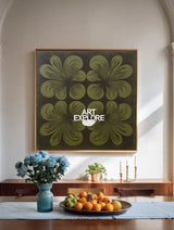 Large Dark Green Floral Art, Boho Handmade Canvas for Dining & Lounge | ArtExplore