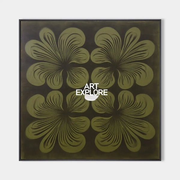Large Boho Floral Art, Handmade Dark Green Wall Decor for Living Room | ArtExplore