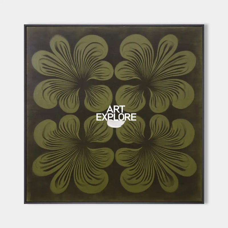 Large Boho Floral Art, Handmade Dark Green Wall Decor for Living Room | ArtExplore