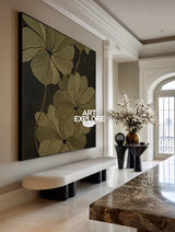 Large Floral Abstract Art, Dark Green Wabi-Sabi Painting for Bedrooms | ArtExplore