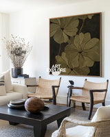 Square Boho Floral Wall Art, Handmade Dark Green Canvas for Hallways | ArtExplore