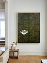 Wabi-Sabi Boho Floral Wall Art, Dark Green Handmade Canvas | ArtExplore