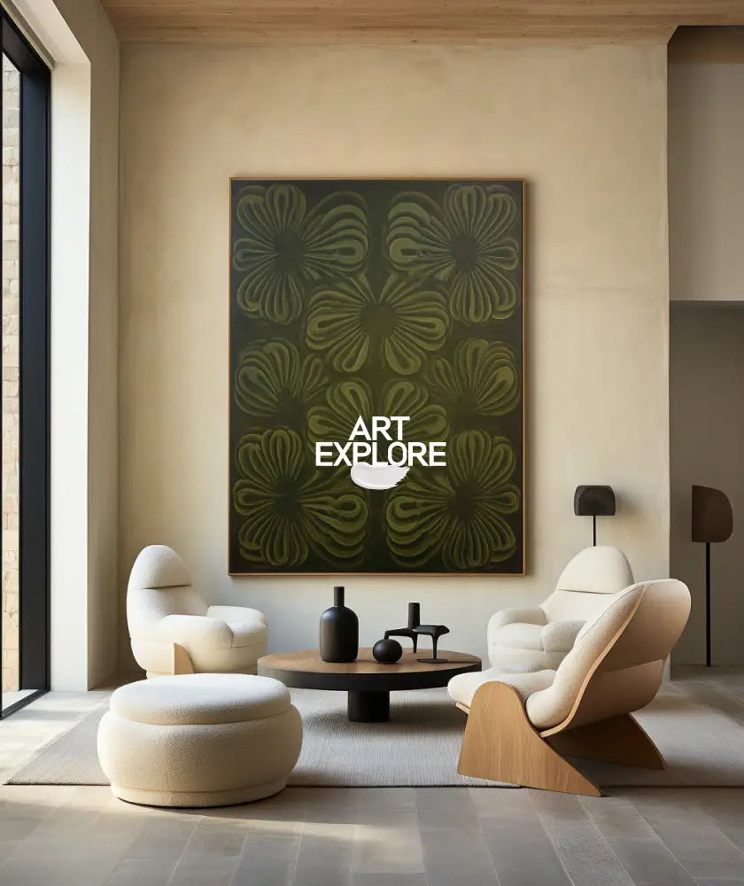 Oversized Dark Green Boho Flower Art for Modern Home Walls | ArtExplore