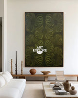 Textured Boho Floral Painting, Vertical Dark Green Canvas | ArtExplore