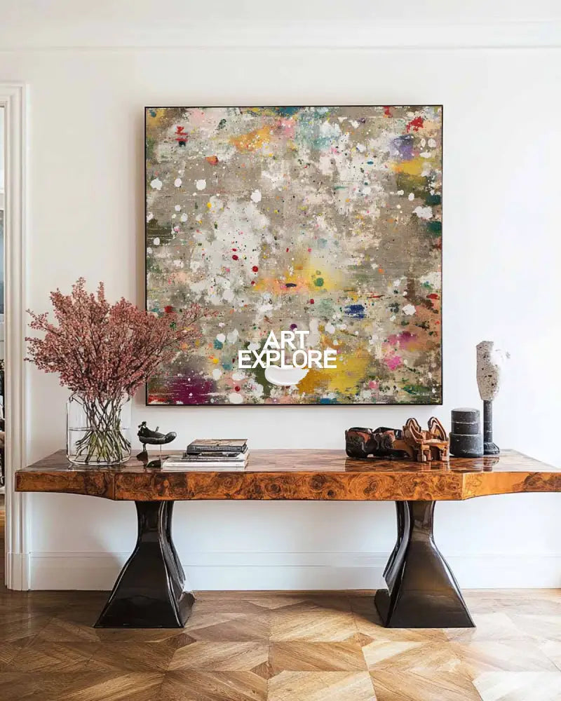 Hand-Painted Square Oil Artwork in Earthy Brown, Dining or Office Wall Decor – ArtExplore