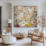 Large Square Abstract Painting, Beige & Brown Color Splash Canvas for Interiors – ArtExplore