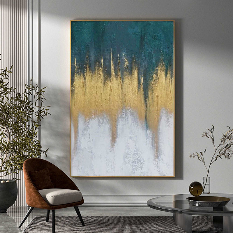 Abstract Blue And Gold Canvas Painting Large Original Acrylic Abstract Canvas Art Modern Abstract Painting 