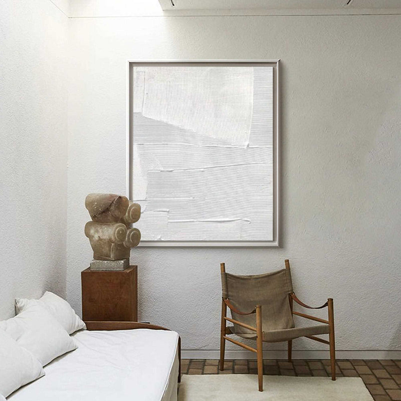 Large Plaster Art On Canvas White Abstract Painting White Minimalist Painting White 3D Textured Painting white wall art White abstract canvas art