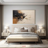 Large tan and beige abstract painting Japandi black beige wall art for livingroom