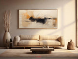 Japandi black beige wall art, dark beige soft brush strokes thick textured paintings for sale