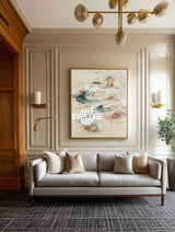 Large Abstract Expressionist Painting In Beige And Green For Modern Home Decor