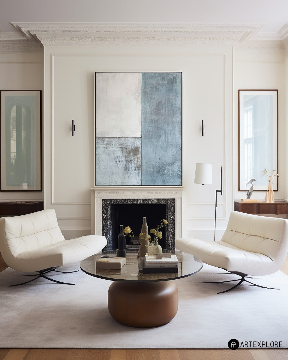 Blue And White Texture Painting on Canvas Modern Minimalist Luxury Art Blue Abstract Wall Art Blue  Abstract Painting For Sale