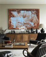 Modern Abstract Painting With Blue And Brown Textured Brushstrokes For Living Room Decor