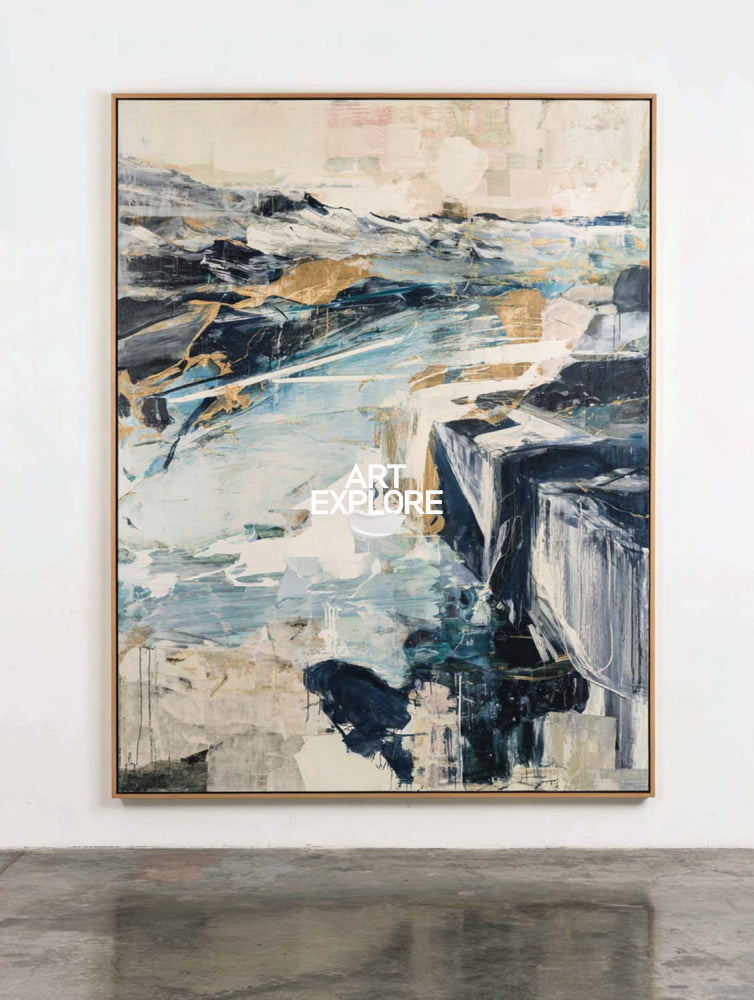 Contemporary Blue And Gold Abstract Art For Modern Living Room Decor