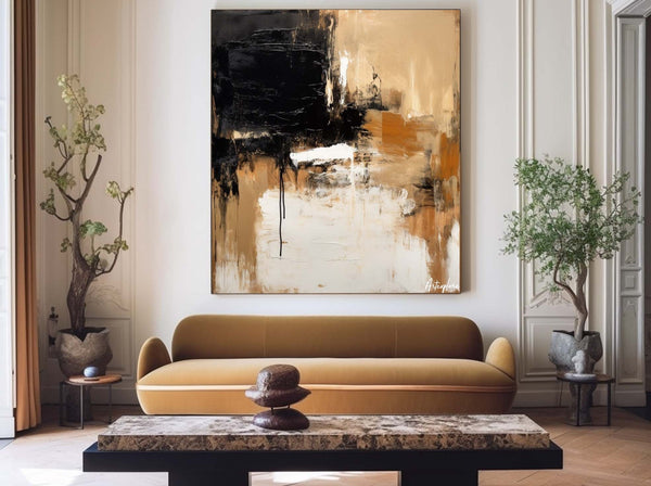 Large Beige Brown Abstract Painting Japandi Wabi-sabi Canvas Painting Livingroom Wall Art