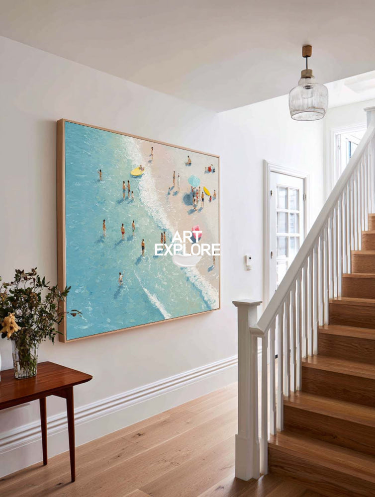 Original Ocean Seascape Art In Blue And Beige Tones With Textured Finish