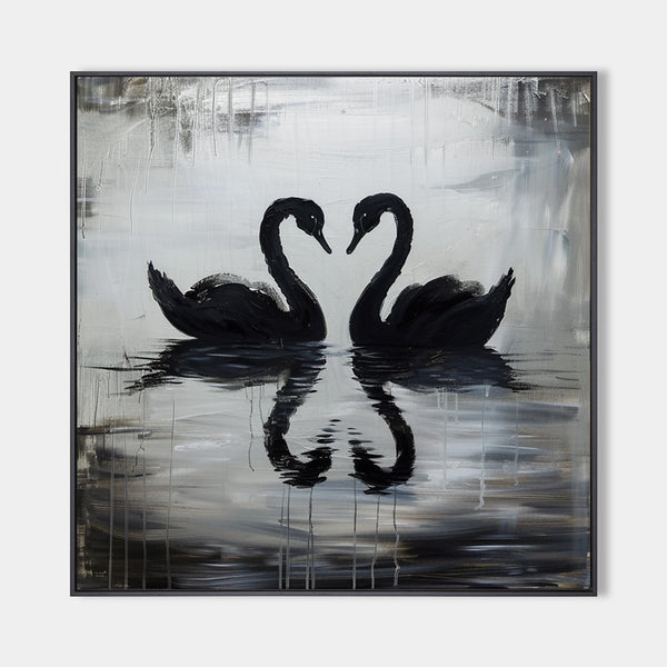 Abstract Original Black Swan on Canvas Painting Large Canvas Art Minimalist Plaster Art Wall Decor