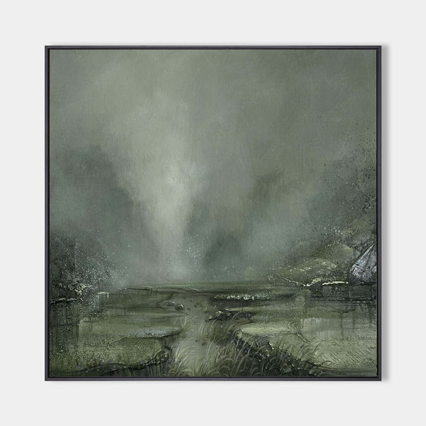 Modern Green Landscape Canvas Art Rich Textured Wall Art Modern Square Canvas Painting For Sale