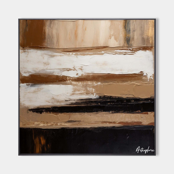 Wabi-sabi Black Brown Abstract Painting Thick Textured Wall Art Black Stripes Abstract Art Painting