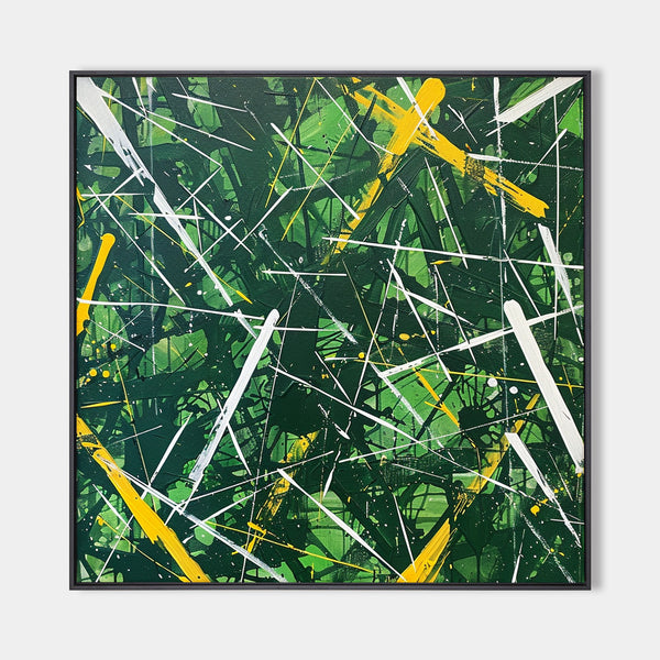 Modern Green And Yellow Abstract Wall Art Minimalist Painting on Canvas For Livingroom