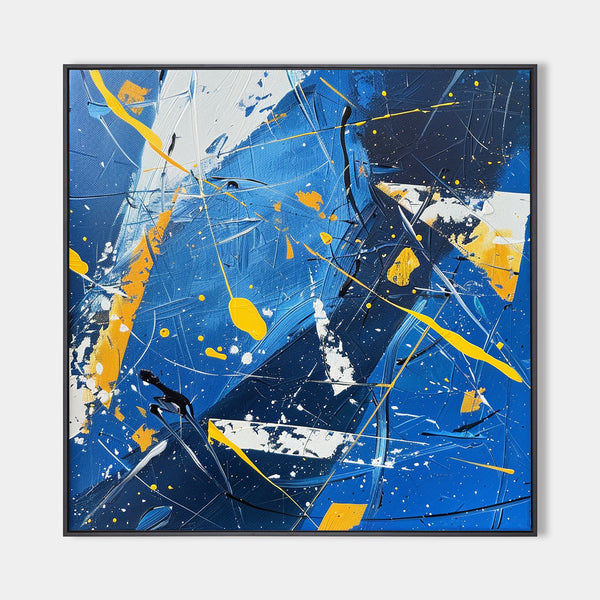 Modern Abstract Blue And Yellow Wall Art Original Colorful Canvas Painting For Living Room