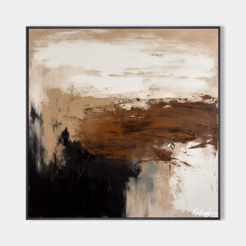 Large Black Brown Abstract Canvas Painting, Wabi Sabi Wall Art Black Brown Abstract Painting