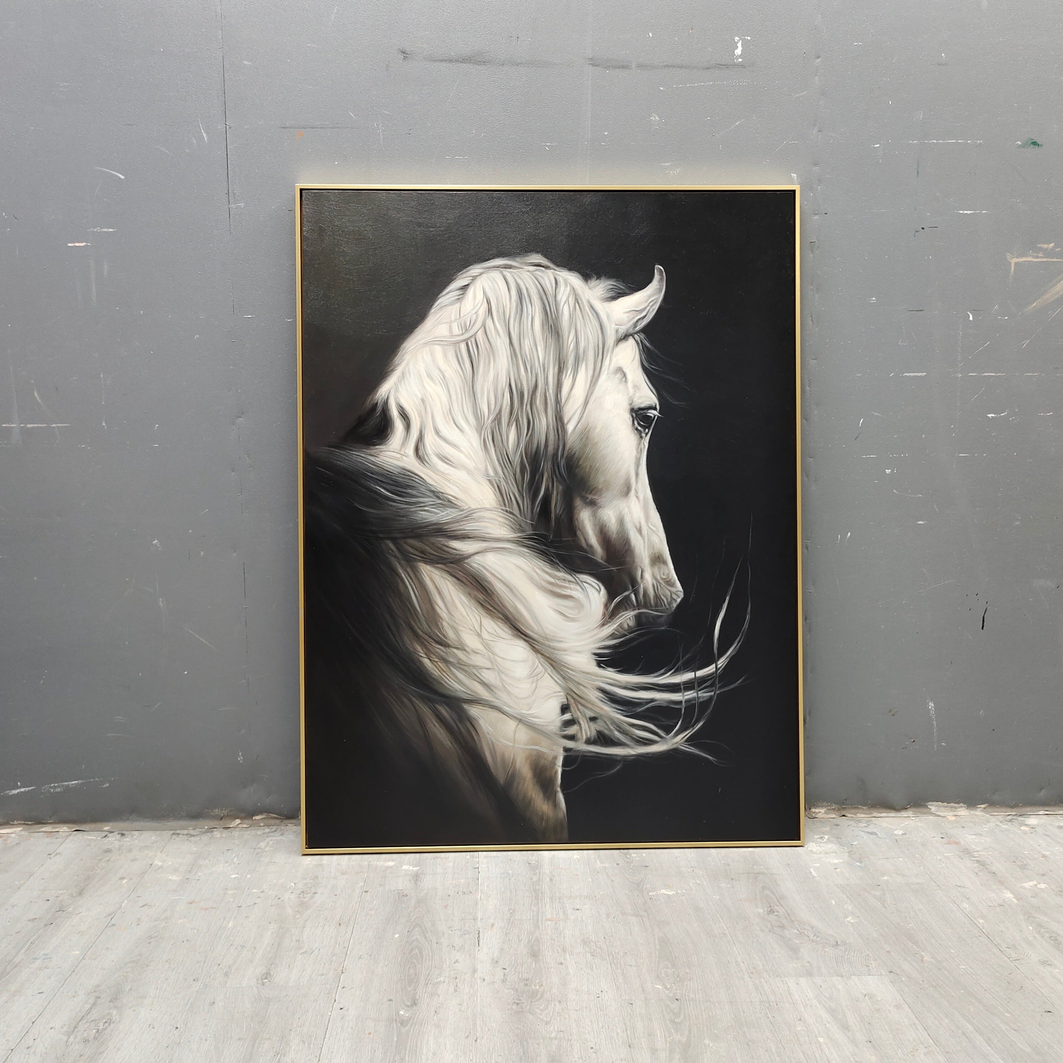 Large White Horse Oil Painting Wild Horse Canvas Art Black and White ...