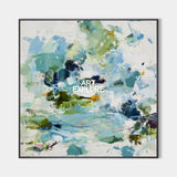 Vibrant Abstract Pond Painting With Green And Blue Hues For Modern Home Decor